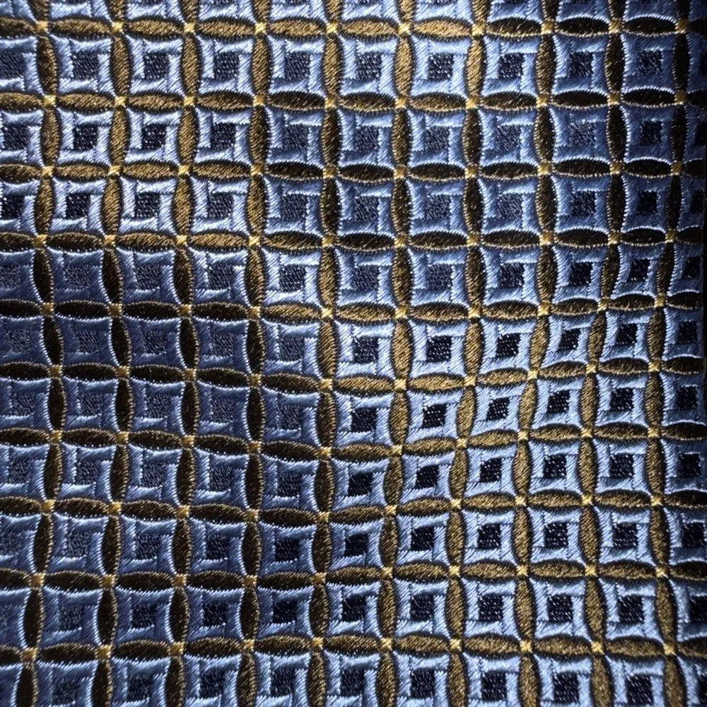 Banana‎ Republic Tie OS Blue Gold Geometric Square Italian Made Silk Necktie